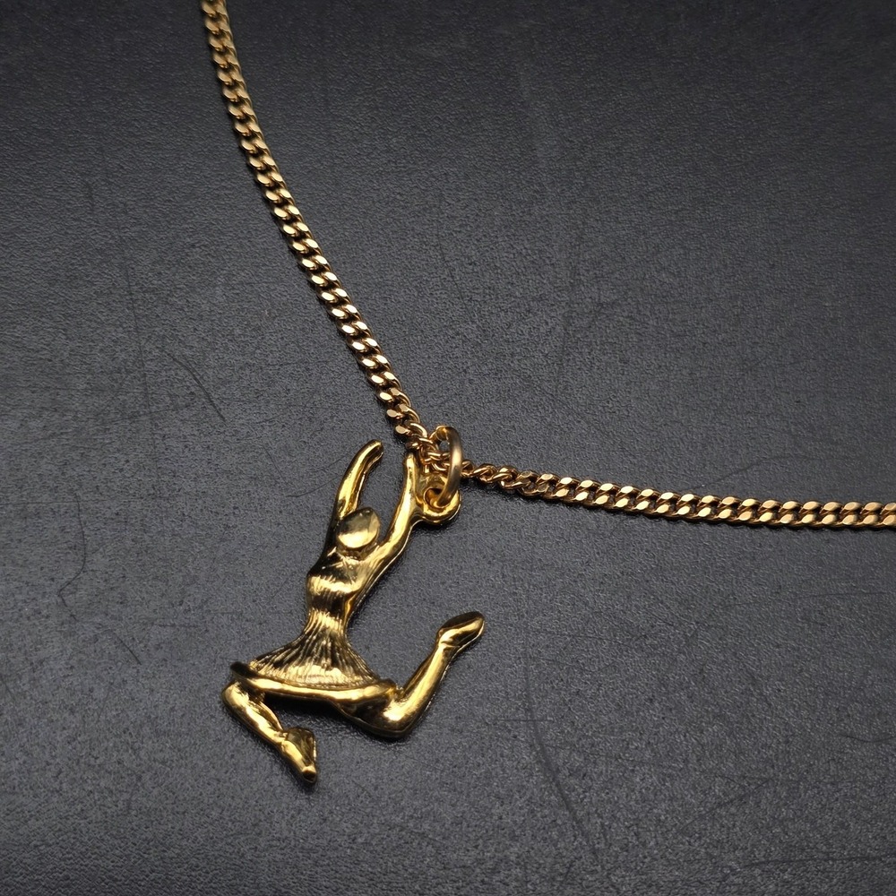 Gold Tone Ballerina Pendant Necklace Vintage Costume Jewelry